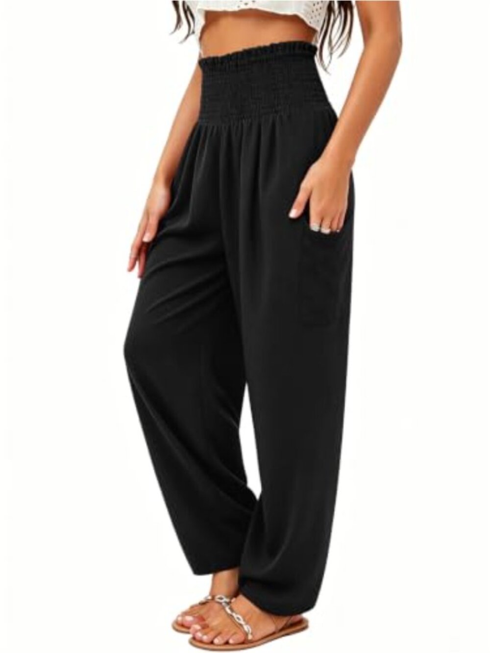 Women's Harem Pants High Waist Boho Wide Leg Trousers with Pockets